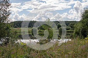 Picturesque Russian nature: Lake in the countryside