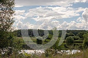 Picturesque Russian nature: Lake in the countryside