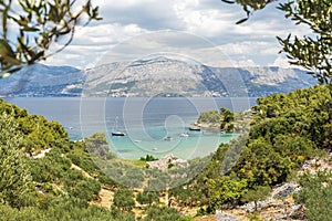 Picturesque sandy beach of Lovrecina on the northern coast of Brac island in Croatia