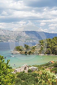 Picturesque sandy beach of Lovrecina on the northern coast of Brac island in Croatia