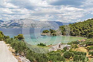 Picturesque sandy beach of Lovrecina on the northern coast of Brac island in Croatia