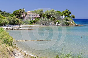 Picturesque sandy beach in village Ammoudi on the east coast of Zakynthos island, Greece.