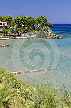 Picturesque sandy beach in village Ammoudi on the east coast of Zakynthos island, Greece.