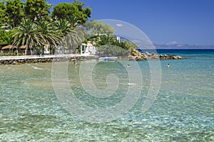 Picturesque sandy beach in village Ammoudi on the east coast of Zakynthos island, Greece.