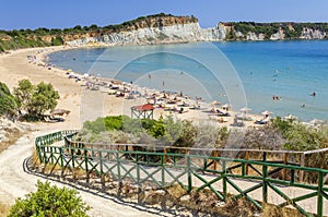 Picturesque sandy Gerakas beach - a breeding site of the caretta sea turtles, situated on Vassilikos peninsula of Zakynthos island