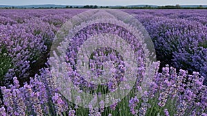 Picturesque scene of blooming lavender field. Beautiful purple pink flowers