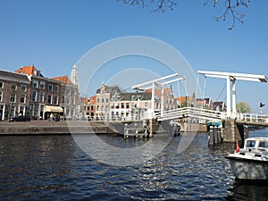 Picturesque scene of Gravestenenbrug bridge in Haarlem, Netherlands.