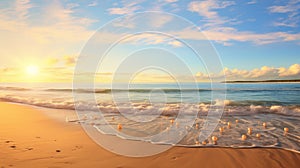 A picturesque scene of a serene beach with a 