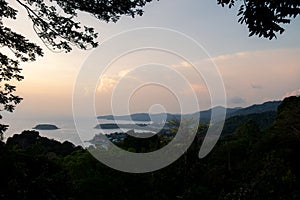 picturesque scenery at the coast of the seacoast from the mountain at evening time