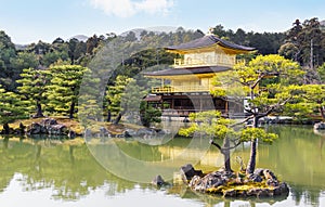 Picturesque scenery of famous Golden Pavilion temple in Kyoto Japan