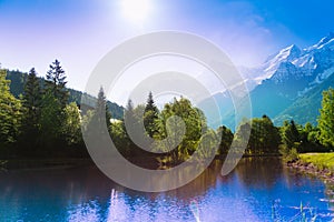 Picturesque scenery lake in Chamonix, France