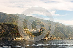 Picturesque scenic landscape view of Amalfi Coast, fishing village in Cinque Terre, Italy