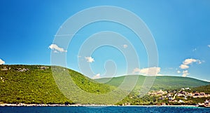 Picturesque sea view of Boka Kotorska, Montenegro, Herzeg Novi Zanjic Mamula. Shoot wide angle