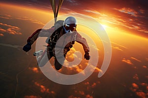 Picturesque Skydiver sunset. Generate Ai