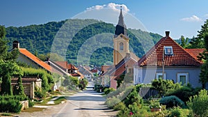 The picturesque small town with street view in forest