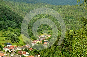 Picturesque small village in a valley surrounded by forests in east Slovakia