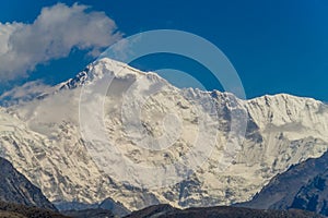 Everest base camp trekking in Nepal mountains, EBC trek landscapes and views of Himalayas photo