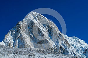 Snow mountain view at Everest base camp trekking EBC in Nepal photo