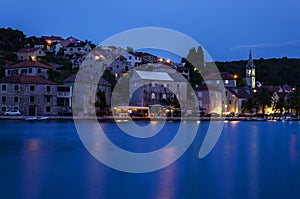 Picturesque Splitska village by night. Splitska is situated on the north coast of Brac island in Croatia