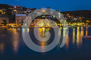 Picturesque Splitska village by night. Splitska is situated on the north coast of Brac island in Croatia