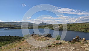 Picturesque spring landscape view of Pchelina Dam in Bulgaria photo