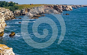 Picturesque steep banks and cliffs of the Black Sea coast near the village of Tyulenovo