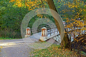 Picturesque stone bridge in autumn park