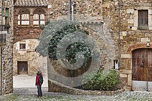 Picturesque stone medieval village of Pubol. Girona, Catalunya. Spain
