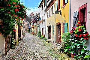 Picturesque street in Alsace, France