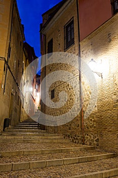 Picturesque street of old european city in night