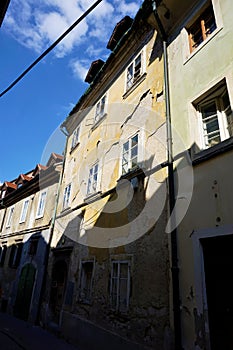 Picturesque street with old houses in Ljubljana city center