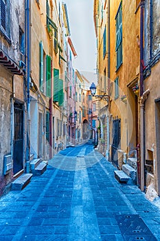 Picturesque streets in the centre of Menton, Cote d& x27;Azur, France