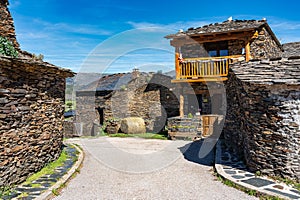 Picturesque streets with stone houses on the route of black villages Guadaljara, Majaelrayo. photo