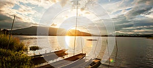 Picturesque summer lake at sunset time