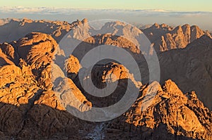 Picturesque sunrise at Sinai Mountain Mount Horeb, Gabal Musa, Moses Mount. Sinai Peninsula of Egypt photo