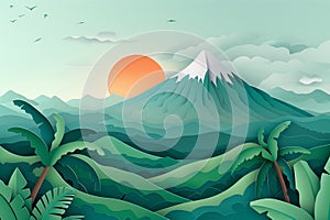 Sunset Over Poas Volcano Cutout Art - AI Generated photo