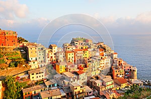 Picturesque sunset in colorful Manarola