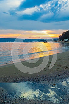 Picturesque sunset landscape Varna beach Bulgaria