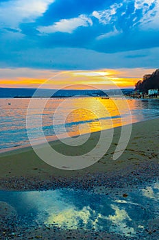 Picturesque sunset landscape Varna beach Bulgaria