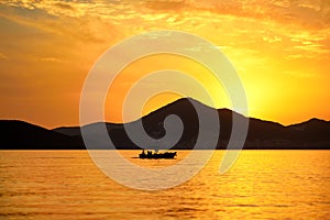 Picturesque sunset over Adriatic sea. Amazing seascape. Beauty of nature. Travel and tourism