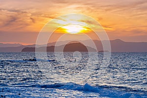 Chania. Sunset over the islands.