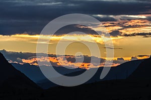 Picturesque sunset over mountain valley in Altai
