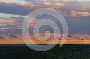 Picturesque sunset over mountain valley in Altai