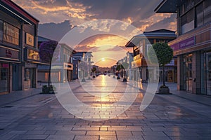 Picturesque Sunset Over Serene Shopping Street