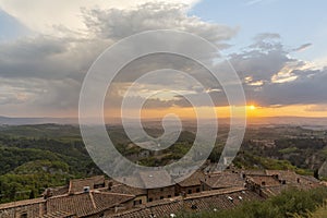 Picturesque sunset spot in Tuscany, a little village of Chiusure