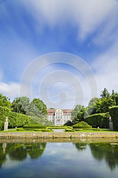 Picturesque view on abbots palace in Oliwa park in Gdansk, Poland