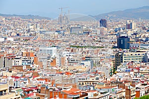 Picturesque view from above from Montjuic on Barcelona, Spain