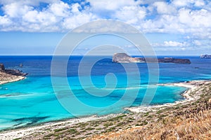 Picturesque view on Balos bay, Gramvousa island and sea lagoon