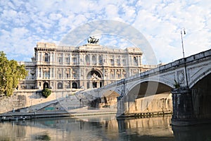 Picturesque view of beautiful building of Supreme Court of Cassation over the Tiber river in Rome, Italy photo