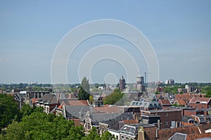 Picturesque view of city with beautiful buildings under blue sky